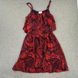 Eyelash Couture Dress Navy Red XS Paisley Lined Sleeveless Adjustable Straps
